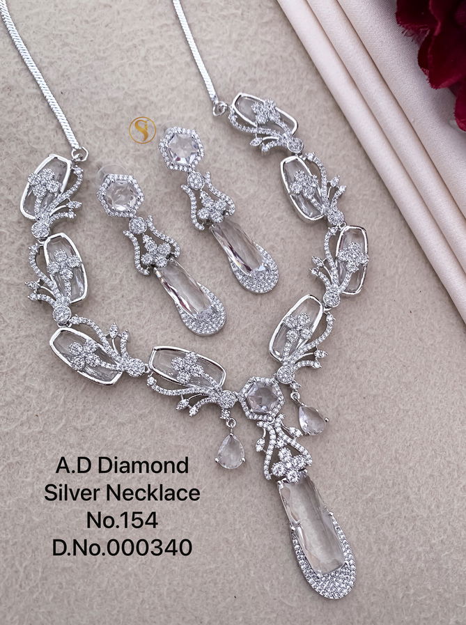 154 AD Party Wear Designer Diamond Silver Necklace Set Wholesalers In Delhi
